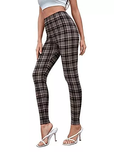 DIDK Leggings DIDK Damen Crop Kariert Leggings Elastischer Bund Casual Sommerhose Skinny Hosen mit Plaid Schmal Pants Basic