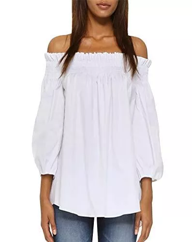 ZANZEA Langarmblusen ZANZEA Damen Schulterfrei Langarmshirt Elegante Bluse Lose Rückenfrei T-Shirts