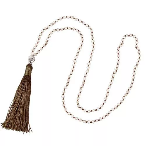 KELITCH Schmuck KELITCH Frauen Quaste Halskette Kristall Perlen Halskette Handmade Silber Buddha Kopf Anhänger Halskette