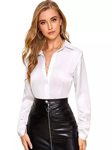 DIDK Langarmblusen DIDK Damen Langarm Bluse Satin Oberteil Tunika Büro Shirts Elegant Tops Knopfleiste Hemd Oberteile Hemdbluse