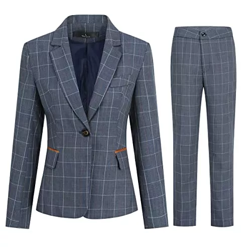 YYNUDA Kostüme YYNUDA Anzug Set Damen Blazer mit Hose Slim Fit Kariert Hosenanzug Dünnem Stoff Anzüge Elegant Business