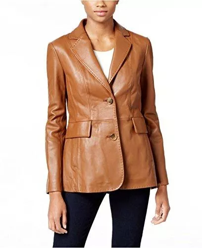 World of Leather Blazer World of Leather Damen Lammfell Echtleder Tan Jacket Blazer Casual Cognac Tan