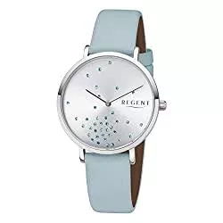 REGENT Uhren REGENT Damenuhr 36 MM mit Glitzer Steinen Silberfarben/Hellblau BA-599