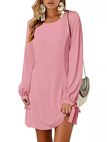 YOINS Freizeit YOINS Langarm Blusenkleid Damen Kleider Tshirt Winterkleid für Damen Rundhals Minikleid Lose Tunika mit Bowknot Ärmeln