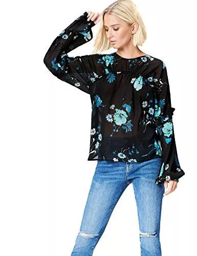 find. Langarmblusen Amazon-Marke: find. Bluse Damen aus halbdurchsichtigem Mesh mit Rüschen