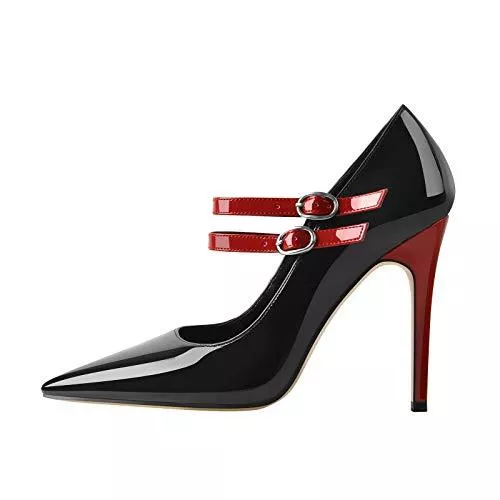 MissHeel High Heels MissHeel Damen Pumps mit Fesselriemchen Basic High Heels Schwarz &amp; Rot