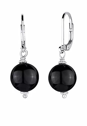 Elli Schmuck Elli Ohrringe Basic Edelsteine Rund Klassisch Onyx Silber vergoldet