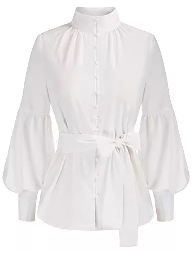 SCARLET DARKNESS Langarmblusen SCARLET DARKNESS Damen Viktorianisch Bluse Gothic Laternenhülse Stehkragen mit Rüschen Langarmshirt