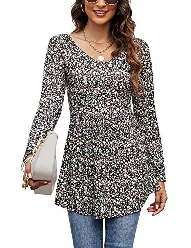 Rapbin Langarmblusen Rapbin T-Shirt Damen V-Ausschnitt Bluse Elegant Tunika Langarm Tops Sanft Langarmshirts