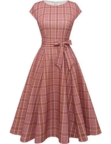 DRESSTELLS Cocktail DRESSTELLS Schönes Kleid für Damen A-Line Swing Cocktail Vintage Kleid Midilang