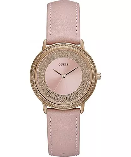 GUESS Uhren Guess Sparkling pink Damen Uhr analog Quarzwerk mit Leder Armband W0032L7