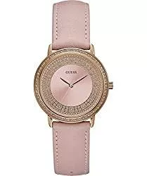 GUESS Uhren Guess Sparkling pink Damen Uhr analog Quarzwerk mit Leder Armband W0032L7