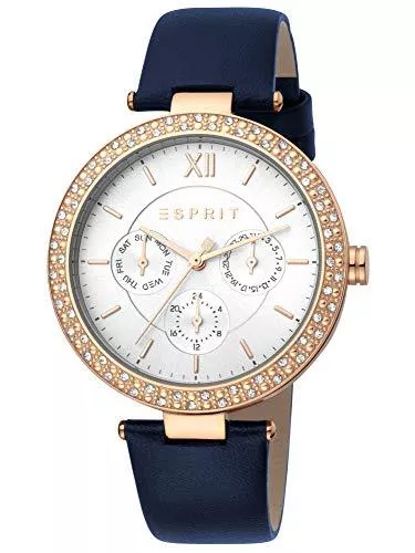 ESPRIT Uhren Esprit ES1L189L0055 Betty D. Blue Rosegold Uhr Damen-Uhr Leder-Armband Datum