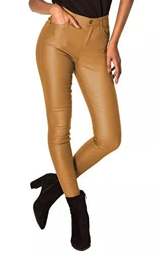 EGOMAXX Hosen EGOMAXX Damen Hose Leder Optik Skinny High Waist Biker Kunstleder