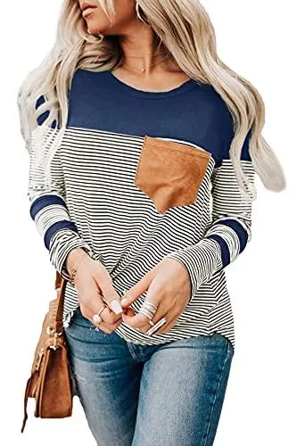 GOLDPKF Langarmshirts GOLDPKF Langarmshirt Damen Gestreift Rundhals Longsleeve Tshirt Beliebten Pullover Basic Tops Bekleidung