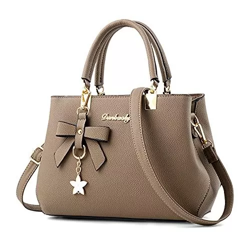 VARLIVOO Taschen & Rucksäcke Varivoo Damen-Handtasche mit Schleifenknoten, Ornament, Schultertasche für Damen, Kuriertasche für Damen, Top-Griff, wasserdicht, PU-Leder, Khaki