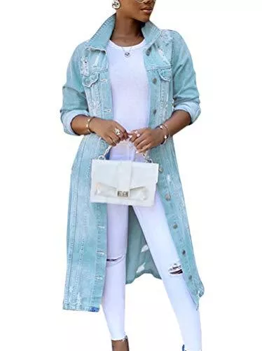 Minetom Jacken Minetom Damen Jeans Denim Jacke Blouson Übergangsjacke Mantel Outwear Trenchcoat Frühling Lange Cut Out OversizeJacke Jacken
