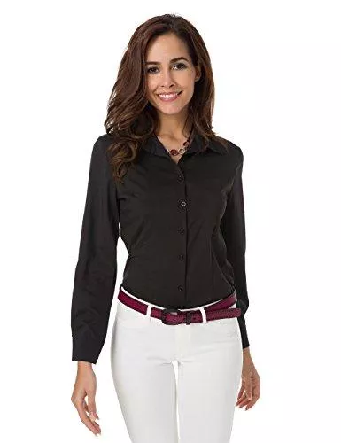 Atnlewhi Langarmblusen Atnlewhi Damen Bluse Hemd Basic Kent-Kragen Langarm Stretch Leisure Formelle Casual Business Arbeit Elegant Hemden