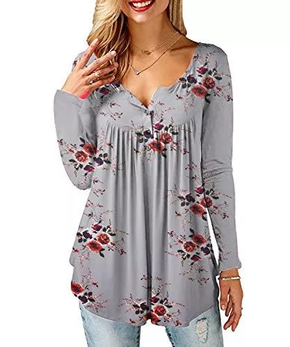 SWAGSTS Langarmblusen SWAGSTS Damen T Shirt Sommer Rundhals Kurzarm Lose Knopfleiste Bluse Casual Gedruckt Tunika Tops