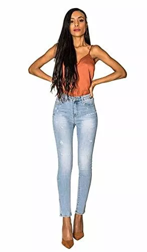 Nina Carter Jeans Nina Carter Damen Skinny Fit Jeans HIGH Waist Stretchjeans Gewaschener Faltenoptik Jeanshosen Used Look Destroyed