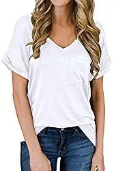 Bequemer Laden T-Shirts Bequemer Laden T Shirt Basic Damen Shirt V-Ausschnitt Tunika Kurzarm Oberteil Bluse Top Lässig Locker mit Taschen