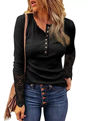 Maavoki Langarmshirts Maavoki Damen V-Ausschnitt Tops Slim Fit Shirt Langarmshirts Pullover Oberteile