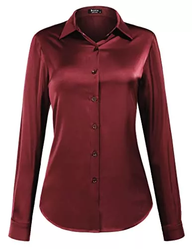 Beyove Langarmblusen Beyove Damen Bluse Satin Seide V-Ausschnitt Hemden Elegant Langarm Business Oberteile mit Knöpfen Tops Lose Langarmshirt
