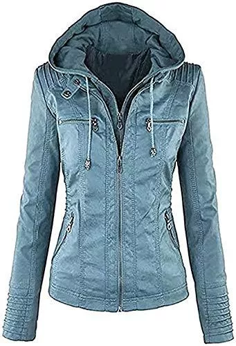 Seamido Jacken Seamido Damen Kunstleder Lederjacke Motorrad Jacke mit Reißverschluss und Kapuzen Bikerjacke Übergangsjacke