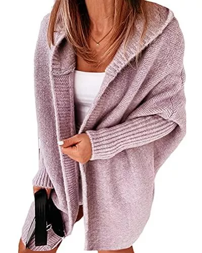 Onsoyours Strickjacken Onsoyours Damen Lange Strickjacke Herbstjacke übergangsjacke Herbst Winter Kapuzenpullover mit Offenem Stich und Fledermausärmeln Strickjacke Mantel Dicke Winterjacke