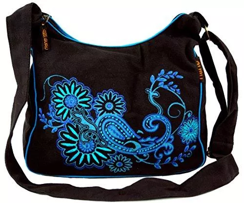 GURU SHOP Taschen & Rucksäcke GURU SHOP Schultertasche, Hippie Tasche, Goa Tasche - Grün, Herren/Damen, Baumwolle, 23x28x12 cm, Alternative Umhängetasche, Handtasche aus Stoff