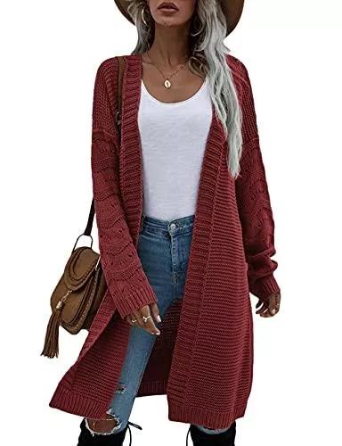 MAYFASEY Strickjacken MAYFASEY Damen Offene Front Langarm Boho Boyfriend Strick Grobstrick Strickjacke