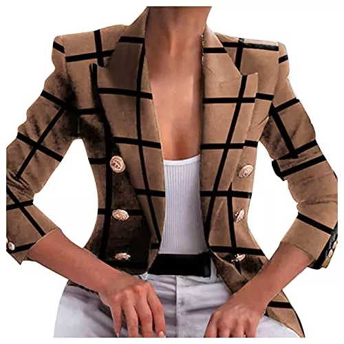 DALAOHU Blazer DALAOHU Damen-Blazer Elegant Chic OL Büro Business-Jacke bedruckt mit langen Ärmeln, elegante Jacken vorne offen Mantel Cardigan Jacke Jacke