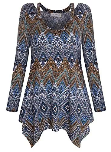 Siddhe Langarmblusen Siddhe Tunika Damen V-Ausschnitt Langram Blusen &amp; Tuniken für Damen Longbluse Damen Aushöhlen Asymmetrical Saum