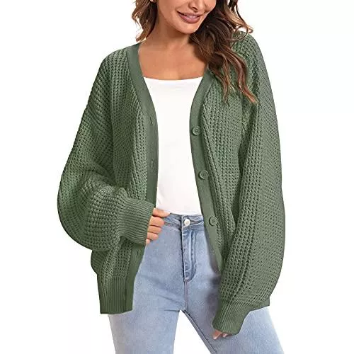 wenyujh Strickjacken wenyujh Strickjacke Damen Grobstrick Kimono Cardigan Strickmantel Elegant Langarm Sweater Herbst Winter Strickcardigan Open Front Mantel Jacke Tops Outwear Cover Up mit Knopf