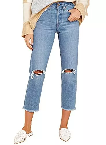 luvamia Jeans luvamia Damen Mid Waist Stretch Denim Jeans Damen Straight Leg Jeans