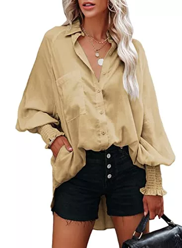 HAPPY SAILED Langarmblusen HAPPY SAILED Damen Bluse Elegant Chiffon Blusenshirt Casual Lose Hemd Oberteile Tops Mit Knopf S-XXL