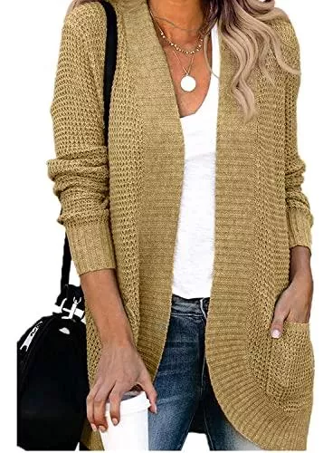 BLENCOT Strickjacken BLENCOT Damen Langarm Strickjacke Cardigan Strickcardigan mit breiter Rippblende Strickmantel Casual Open Front Cardigan