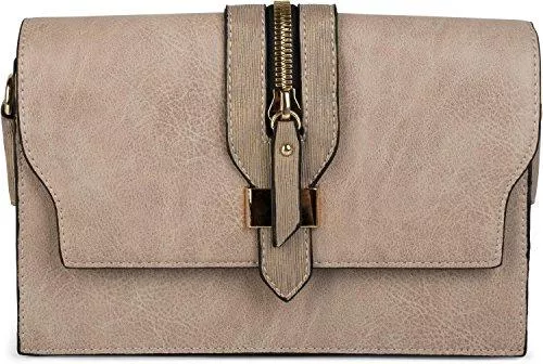styleBREAKER Taschen & Rucksäcke styleBREAKER Clutch Umhängetasche mit abgesetzter Schnalle und Reißverschluss Applikation am Deckel, Handtasche, Tasche, Damen 02012157, Farbe:Beige