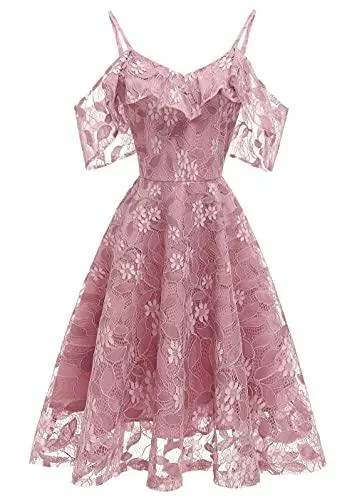 LA ORCHID Party LA ORCHID Laorchid Cocktailkleid v Ausschnitt Spitzenkleid Elegant Festliche Kleider Damen Knielang Abendkleid Damen Schulterfrei Kleid Ballkleid Partykleid