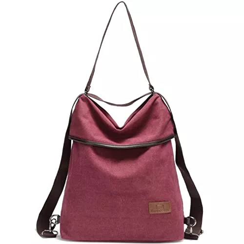 Travistar Taschen & Rucksäcke Travistar Damen Canvas Schultertasche Rucksack Groß Handtasche Vintage Damen Umhängentasche Anti Diebstahl Tasche Damen Hobo Tasche für Alltag Büro Schule Ausflug Einkauf-Weinrot