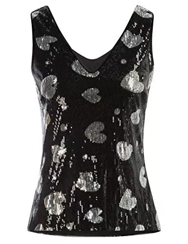 GRACE KARIN Tops GRACE KARIN Damen Pailletten Tops Sparkle Shimmer Weste Ärmellos V-Ausschbitt U-Back Side Split Bluse Tunika