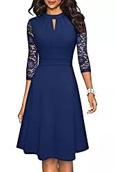 HOMEYEE Cocktail HOMEYEE Damen Elegant Hollow Out Spitze Swing Plissee Party Cocktailkleid A234