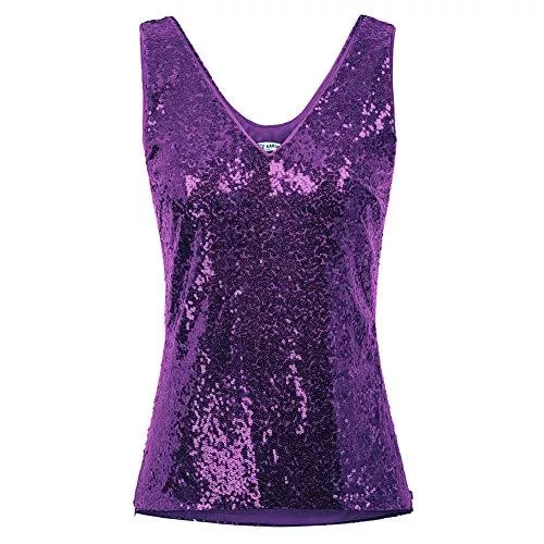 GRACE KARIN Tops GRACE KARIN Damen Pailletten Tops Sparkle Shimmer Weste Ärmellos V-Ausschbitt U-Back Side Split Bluse Tunika