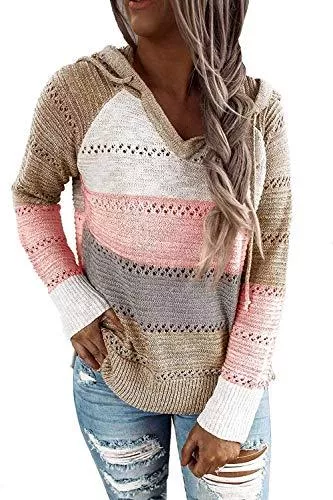 Maavoki Kapuzenpullover Maavoki Damen Knit Hoodie Sweatshirts Langarm Hoodies Casual Patchwork Kapuzenpullover