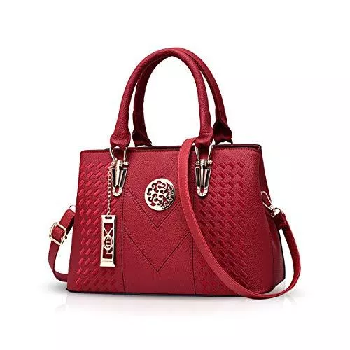 NICOLE & DORIS Taschen & Rucksäcke NICOLE & DORIS Elegant Taschen Stillvoll Damen Handtaschen Umhängetasche Shopper Frauen Schultertaschen Henkeltaschen PU Leder Tasche mit Anhänger Geschenke Weinrot