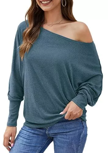 Odosalii Pullover & Strickmode Odosalii Damen Langarm Schulterfrei Pullover Sweatshirt Fledermausärmel Langarmshirt Oberteil Tunika Tops