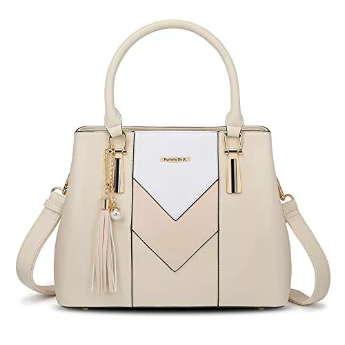 Pomelo Best Taschen & Rucksäcke Pomelo Best Damen Handtasche Mehrfarbig gestreift V-förmiges Design (Beige)