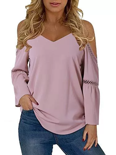 YOINS Langarmblusen YOINS Sexy Bluse Damen Tunika Off Shoulder Elegant Langarmshirt Tie Dye Schulterfreie Oberteile Herbst