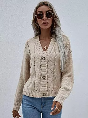 Jiraewh Strickjacken Jiraewh 2 Set Damen Strickjacke mit Weste Langarm Knopfleiste V-Ausschnitt Casual Strickmantel Leicht Pullover Leibchen Tops