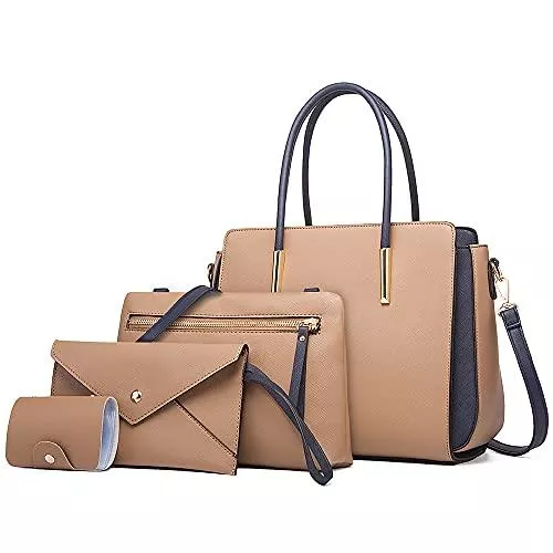 LUOWAN Taschen & Rucksäcke LUOWAN Handtasche Damen Gross Leder Groß Schultertasche Henkeltasche Damen Umhängetasche Damen Taschen Shopper Damen 4-teiliges Set